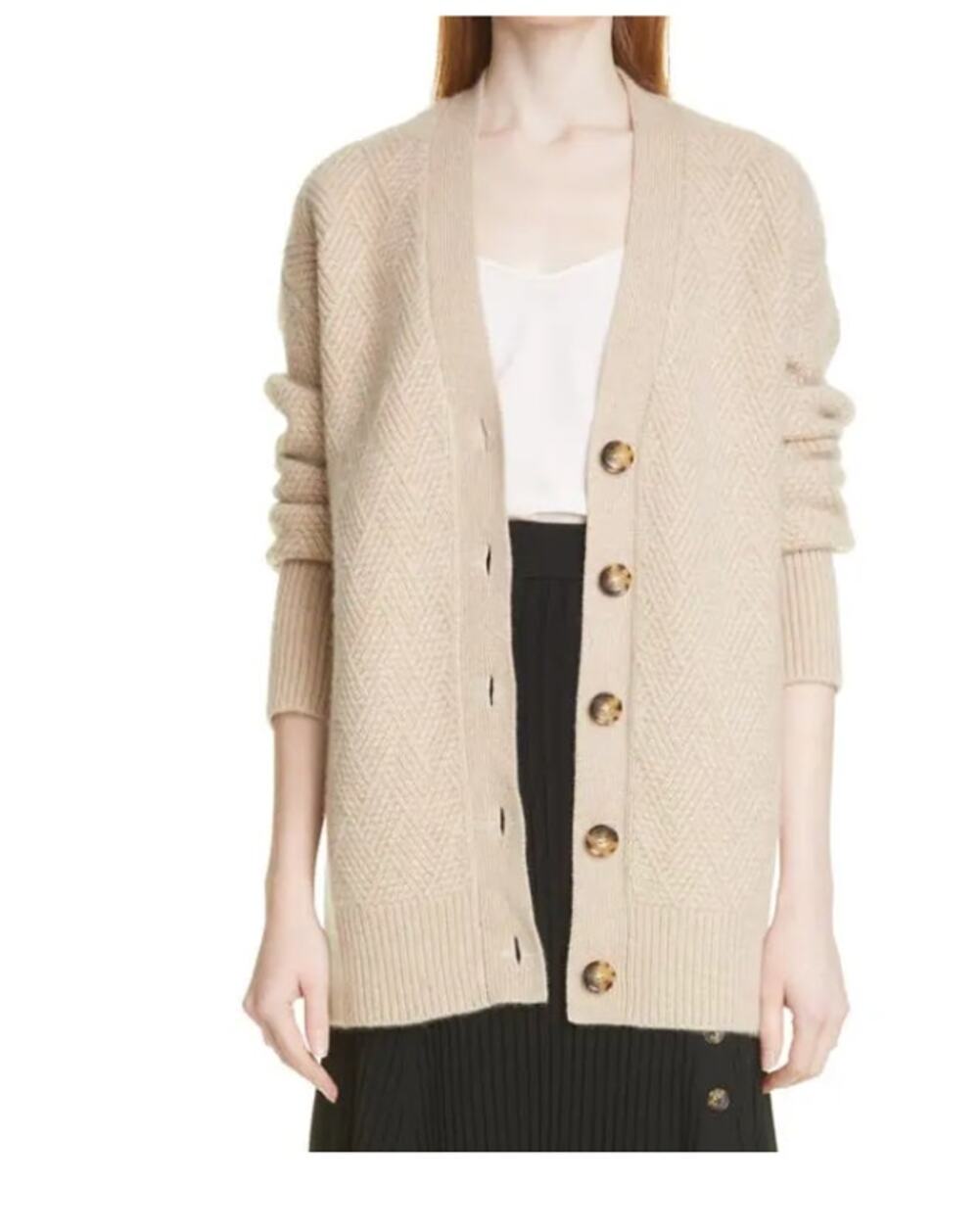 La Ligne Cardigan Basket Sticth Cashmere Tan Cream Oversized Size L Large
